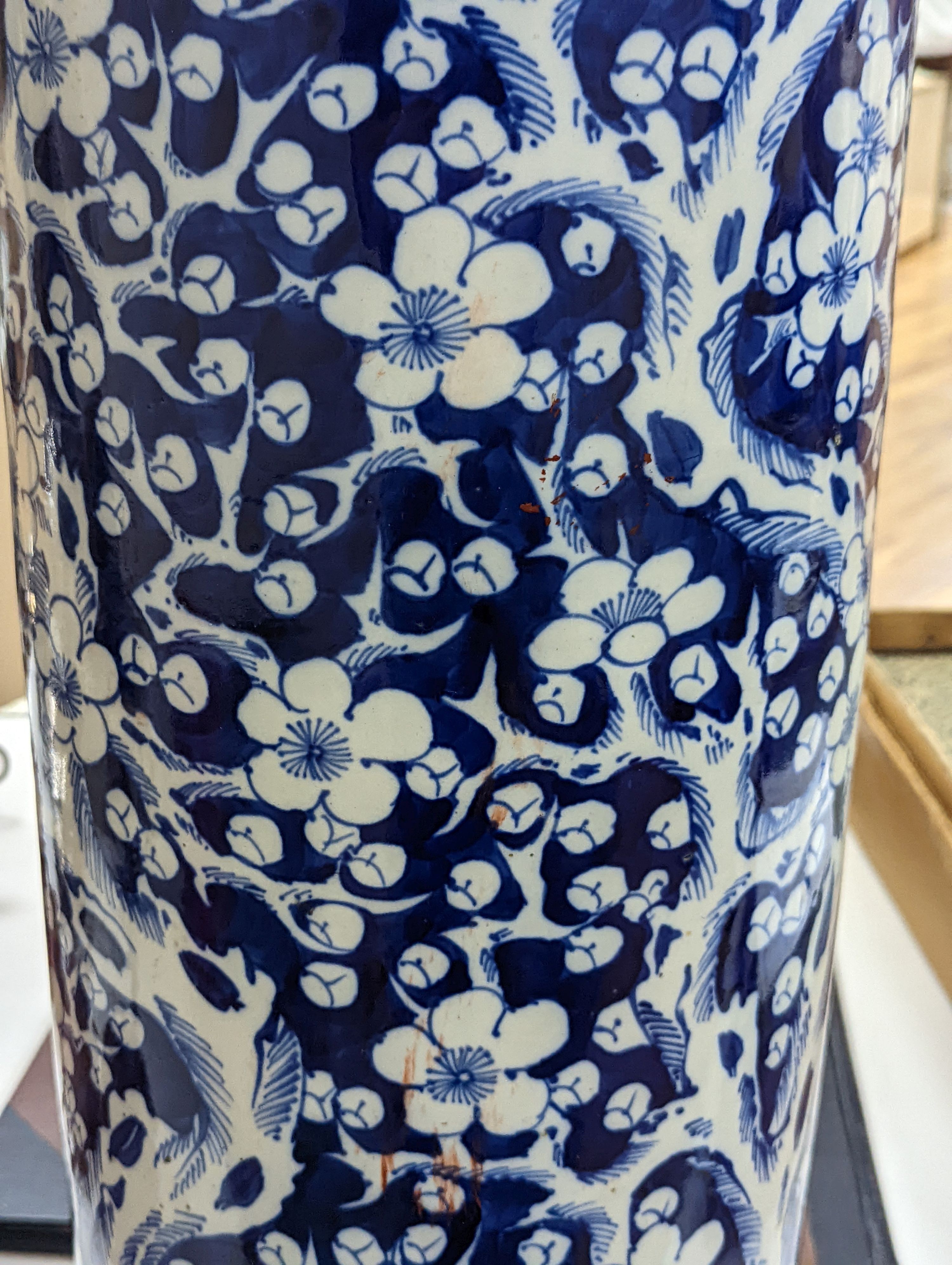 A 19th century Chinese porcelain blue and white stick stand - 62cm high